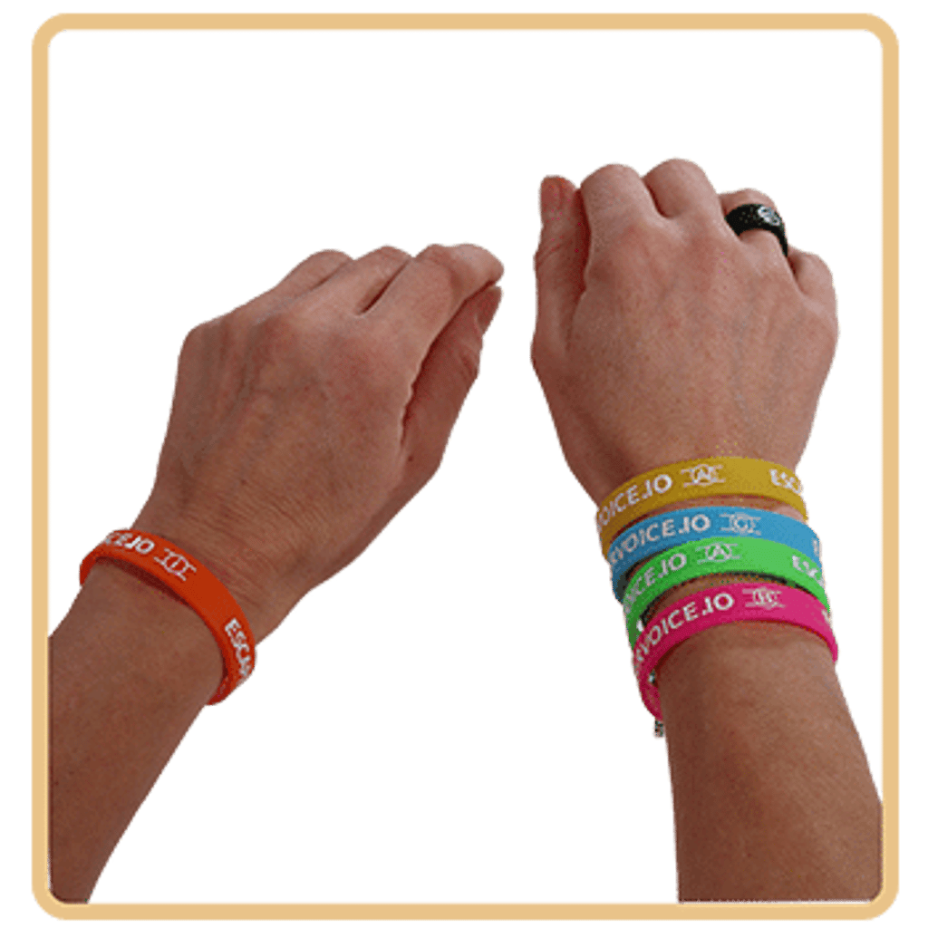 Woman wearing all five bracelets