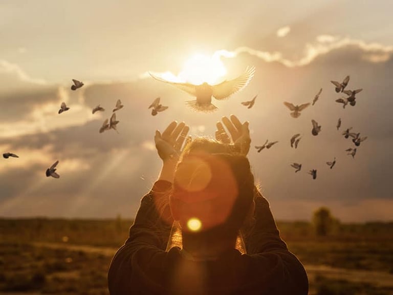 Woman with doves - freedom